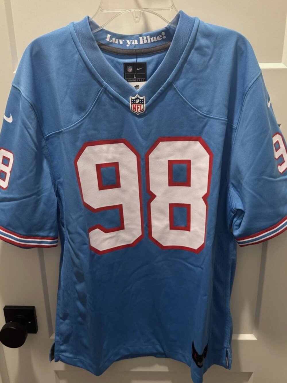 Tennessee Titans Jeffrey Simmons Houston Oilers Blue Game Jersey Size Youth L